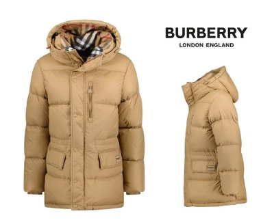 ●38万新品◆L◆バーバリーBURBERRY◆ミリタリーフード付きチェックダウンジャケットコート『HAWORTH』キャメル茶 1円