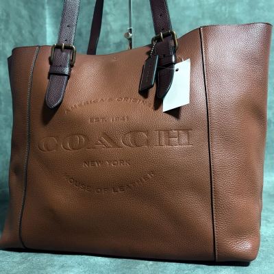 [未使用品] COACH コーチ トートバッグ 肩掛け レザー ビジネスバッグ A4収納 通勤 ブラウン系 ブリーフケース メンズ 型押しロゴ