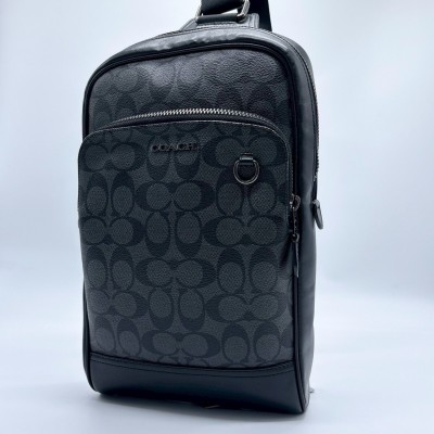 極美品◆ COACH コーチ グラハム ボディバッグ スリング ショルダーバッグ 斜め掛け可 メンズ ビジネス クロスボディ レザー ブラック 黒色