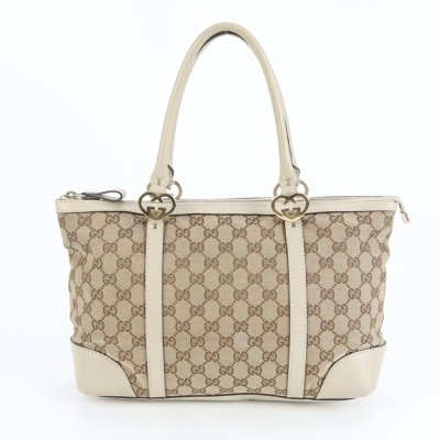 1円■美品■グッチ■GGキャンバス ラブリー 257069 レザー トート バッグ 肩掛け ショルダー ハンド レディース EUM DD6-4