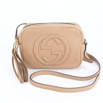 1円■極美品■グッチ■ソーホー ベージュ タッセル 308364 レザー ショルダーバッグ 斜め掛け ハンド 本革 レディース RUM DD6-2