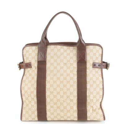 1円■美品■グッチ■GG キャンバス 115517 レザー トート バッグ ショルダー ビジネス 通勤 書類鞄 ブラウン 茶色 A4 メンズ RUE DD34-8