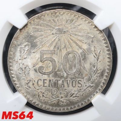 【1円出品～メキシコ銀貨　希少】1945年 メキシコ 50センタボス 銀貨 NGC MS64 アンティーク コイン　シルバー　投資