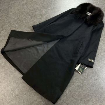新品 未使用 LABELDA 高級 バルマカーン カシミヤ カシミア 100% コート ファー 毛皮 フォックス ブラック 黒 レディース 11AR
