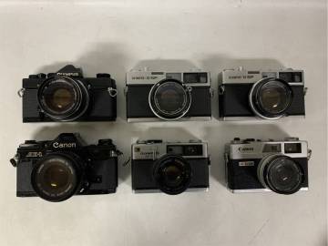 【1205y A3740】フィルムカメラ まとめ売り 6点 CANON AE-1/Canonet G-Ⅲ QL17/ OLYMPUS 35DC/35SP/OM-1 レンジファインダー 一眼レフ
