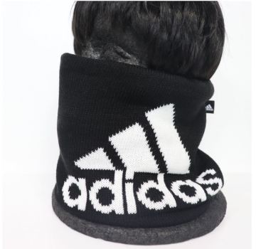 ★アディダス adidas 新品 防寒 保温 暖かい 裏起毛 ビッグロゴ ニット ネックウォーマー スヌード マフラー 黒[HN6687] WEA★QWER★