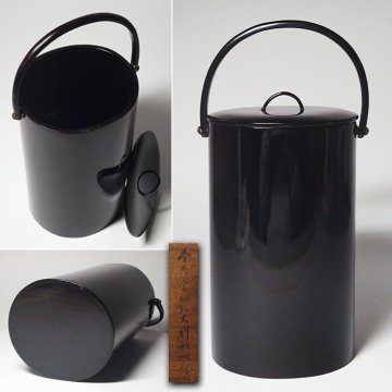 慶應◆江戸時代 金森宗和好 蝋色塗大判形水指 旧蔵札付き時代箱 茶道具