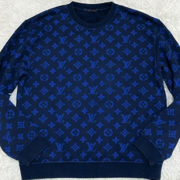 極美品 XLサイズ ルイヴィトン LOUIS VUITTON スウェット トレーナー モノグラム 裏起毛 メンズ 青系 ネイビー ロゴ トップス 長袖 羊毛 