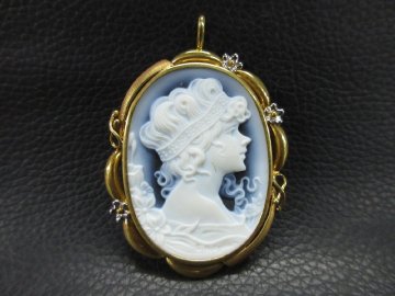 【WS-2153】1円 K18 Pt900 刻印 フレーム カメオ 18金 プラチナコンビ ペンダントトップ ブローチ 約14.4g 同梱可【千円市場】