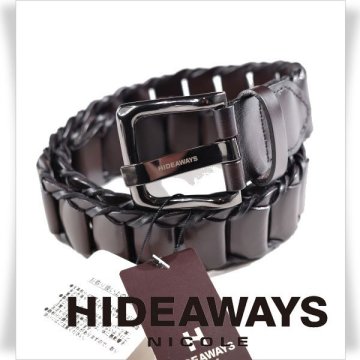 新品1円～★HIDEAWAYS NICOLEハイダウェイ ニコル メンズ 牛革レザー ピースメッシュレザーベルト フリーサイズ ダークブラウン ◆2188◆