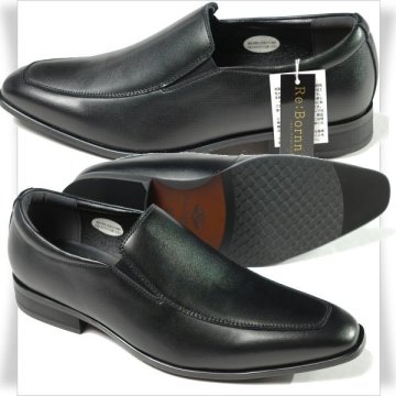 新品1円～★Re:Bornn リボーン メンズ アクションレザービジネスシューズ 26.5cm ブラック 黒 スリッポン 本物 ◆2193◆