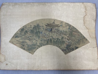 BB915「模写 銭杜 人物 扇面」1面 約50cmx22.5cm【着払】(検骨董書画掛軸巻物拓本金石拓本法帖古書和本唐本漢籍書道中国)