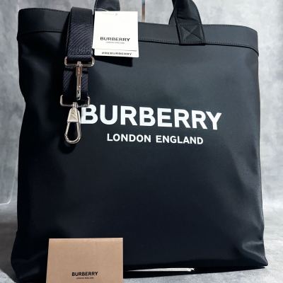 1円【 タグ付き 未使用品 】 BURBERRY バーバリー トートバッグ ショルダーバッグ ブラック ビジネスバッグ 保存袋 メンズ レディース