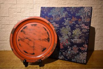 【GE】E846【コレクター所蔵品】時代 根来丸盆/日本美術 根来塗 漆器 漆芸 骨董品 時代品 美術品 古美術品 ba