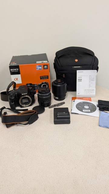 1円スタート ソニー SONY &alpha;65 ボディ SLT-A65V 本体 SAL55200-2 SAL1855 レンズ 簡易動作確認済 元箱付き ソフトケース付き 一眼レフ
