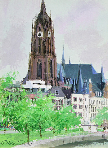 ■小田切訓■ 【川沿いの道】 原画 油彩 4号 直筆サイン 真作保証有り