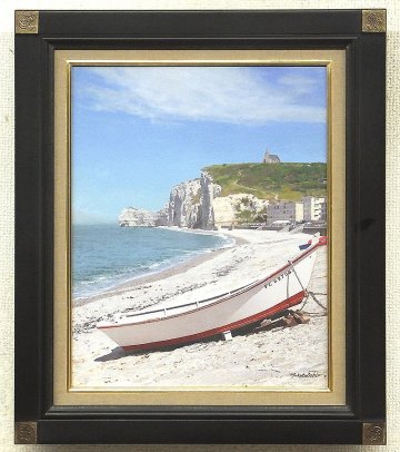 【GLC】大城真人 「エトルタの浜辺」 油彩6号　◆空気感も描写細密！ まるで写真! 感動のリアリズム逸品!