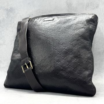 1円/A4収納◎ グッチ GUCCI シマ メンズ ビジネス レザー 本革 ショルダーバッグ サコッシュ GG柄 斜め掛け クロスボディ ダークブラウン