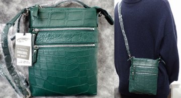 高級 総クロコ 販売時43万円 新品ヘンローン クロコダイル ショルダーバッグ グリーン ポーチ メッセンジャーバッグ メンズ レディース1916