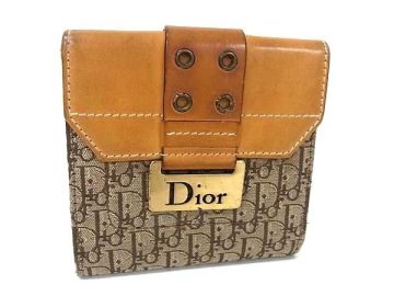 1円 ChristianDior クリスチャンディオール トロッター キャンバス&times;レザー Wホック 二つ折り 財布 ウォレット 札入れ ブラウン系 FV4310