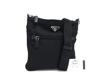 1円 ■美品■ PRADA プラダ 1BH716 テスートナイロン クロスボディ ショルダーバッグ 斜め掛け 肩掛けかばん メンズ ブラック系 FN8589