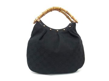 1円 ■美品■ GUCCI グッチ 124297 バンブー GG柄 GGキャンバス ハンドバッグ トートバッグ レディース ブラック系 FN8693