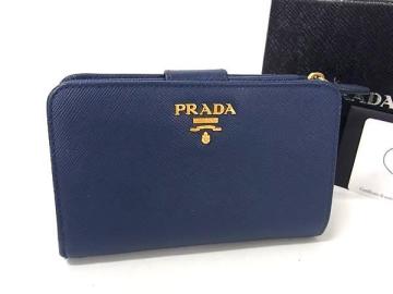 1円 ■極美品■ PRADA プラダ 1M1225 サフィアーノレザー 二つ折り 財布 ウォレット 小銭入れ 札入れ レディース メンズ ブルー系 FV4366