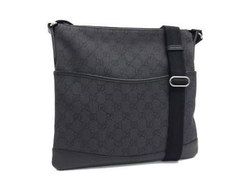 1円 ■美品■ GUCCI グッチ 509635 GG柄 デニム&times;レザー クロスボディ ショルダーバッグ 斜め掛け メンズ レディース ブラック系 FN8558