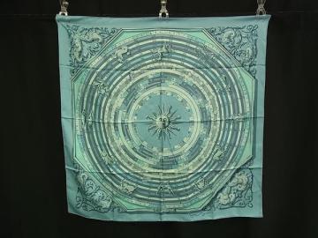 1円 ■美品■ HERMES エルメス DIES ET HORE【占星術】カレ90 シルク 大判 スカーフ ストール ショール レディース ブルー系 FT3422