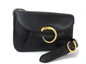 1円 Cartier カルティエ パンテール レザー ショルダーバッグ 肩掛け レディース ブラック系 FN8696