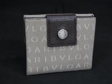 1円 BVLGARI ブルガリブルガリ ロゴマニア キャンバス&times;レザー 二つ折り 財布 ウォレット 小銭入れ 札入れ カード入れ ベージュ系 FS7912