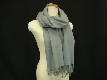 1円 ■美品■ Johnstons ジョンストンズ カシミヤ100％ フリンジ マフラー ストール ショール 防寒具 レディース ブルーグレー系 FP9793