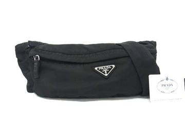1円 ■美品■ PRADA プラダ V132 テスートナイロン ウエストポーチ ボディバッグ クロスボディ レディース メンズ ブラック系 FU7510