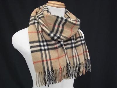 1円 ■美品■ Burberrys バーバリーズ ノバチェック カシミヤ100% フリンジ マフラー ストール レディース ベージュ系 FN9612