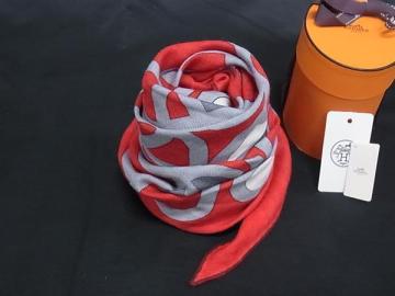 1円 HERMES エルメス ロザンジュ カシミヤ&times;シルク 総柄 大判 ひし形 スカーフ ストール ショール レッド系&times;マルチカラー FR7708