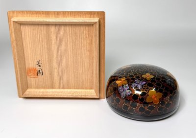 希少作【人間国宝　田口善国】作　紫陽花蒔絵香合　共箱　螺鈿　最上作　田口善國　人間国宝　松田権六氏に師事　本物保証
