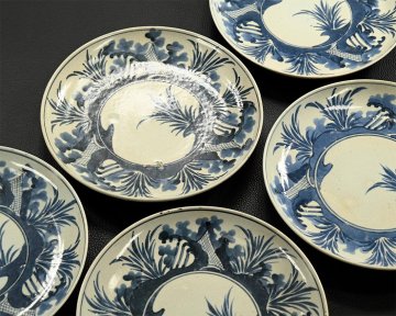 【永】d165【兵庫県の図書館や博物館の館長を歴任された歴史研究家遺族委託品】江戸時代　古伊万里染付草花文6寸皿　5客