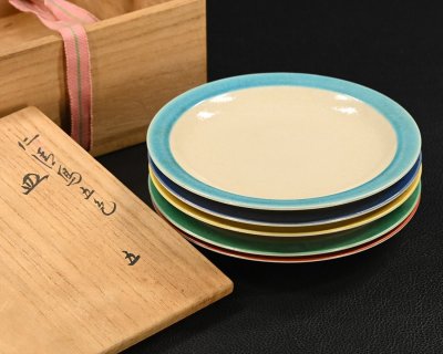 【永】c349【兵庫県の図書館や博物館の館長を歴任された歴史研究家遺族委託品】永楽善五郎　仁清写五色皿　５枚　永楽即全