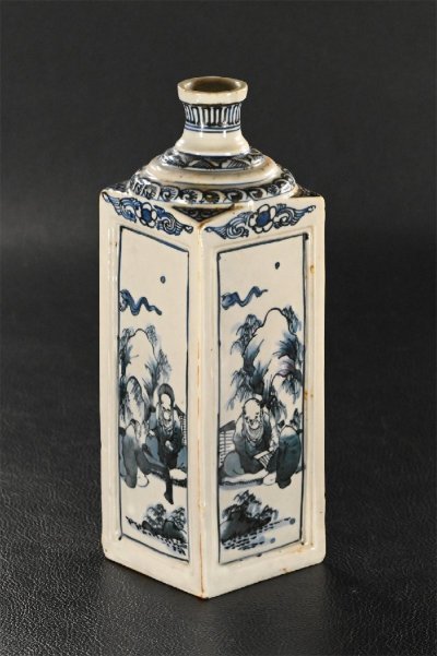 【永】c309【兵庫県の図書館や博物館の館長を歴任された歴史研究家遺族委託品】江戸後期　面白い図柄の染付角徳利　優品