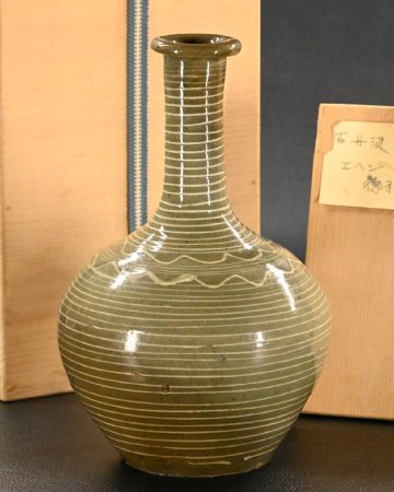 【永】c321【兵庫県の図書館や博物館の館長を歴任された歴史研究家遺族委託品】江戸後期～幕末頃　古丹波えへん徳利イッチン筒描酒器古民芸