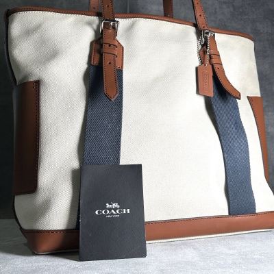 1円■COACH コーチ■トートバッグ 特大サイズ ビジネスバッグ ブリーフケース A4 メンズ レザー&times;キャンバス