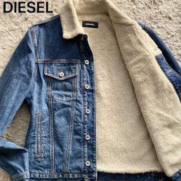 極美品/Lサイズ相当/DIESEL ディーゼル ボア デニムジャケット ランチジャケット Gジャン ブルゾン インディゴ ブルー ロゴ刻印ボタン 極暖
