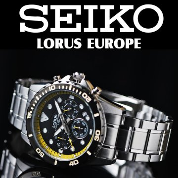 入手不可能 セイコーLORUS 新品1円 100m防水クロノグラフ ブラック＆イエロー 逆輸入ヨーロッパ メンズ 激レア日本未発売 ローラスSEIKO