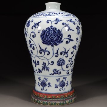 【安】明時代 大明永楽年製 青花纏枝花卉紋梅瓶 共箱 唐瓷 染付 古陶瓷 中国古美術 古董品 243