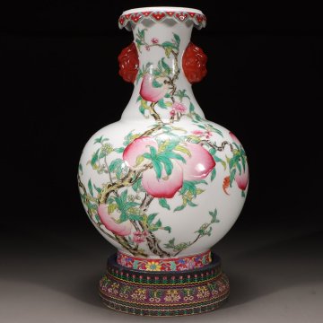 【安】清時代 雍正御製 琺瑯彩福寿双全紋獣耳尊 共箱 唐瓷 染付 古陶瓷 中国古美術 古董品 245