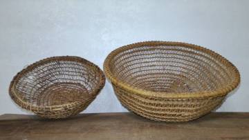 【時代屋】会津郷土民藝　アケビザル　2点　ジャンク品　会津只見地方蔓細工　天然素材　(205)