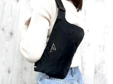 極美品 PRADA プラダ テスート ウエストポーチ ショルダーバッグ ボディ バッグ ナイロン 黒 メンズ 93092Y