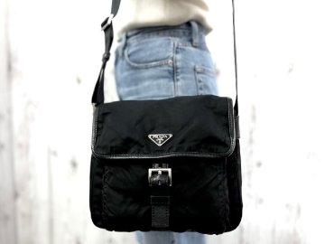 極美品 PRADA プラダ カード有 テスート ショルダーバッグ バッグ BT0173 ナイロン&times;レザー 黒 メンズ 93077Y
