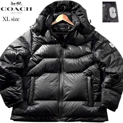極美品/XLサイズ●極暖!! 近年 COACH コーチ 肉厚 ダウンジャケット アウター 切替 キルティング シグネチャー柄 CC柄 肩Cロゴ 洗濯可◎ 黒