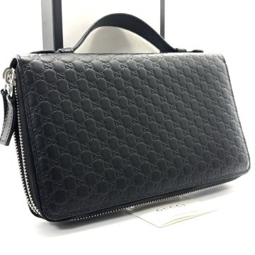 未使用級◆GUCCI グッチ オーガナイザー GGスプリーム マイクロシマ 長財布 セカンドバッグ ブラック 黒 メンズ
